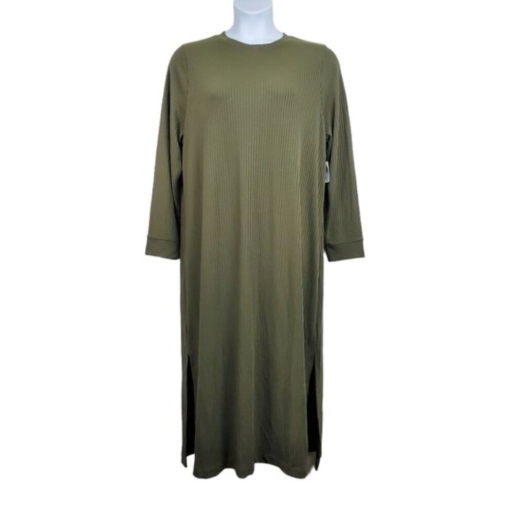 Old Navy Womens Long Sleeve Green Ribbed Shift Maxi Dress Size 2X NWT
